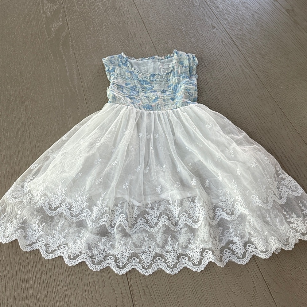 SweetHoney Floral Blue and White Lace Dress